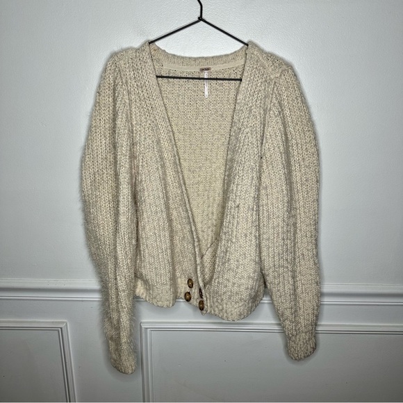 Free People Chunky Thick Cream Cardigan Womens Large - Picture 1 of 11